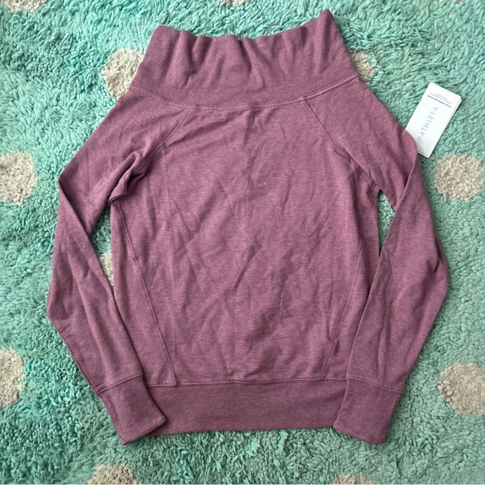 Athleta Sweatshirt Women Pink Pullover XS Mauve Wide Neck Soft Top Off Shoulder